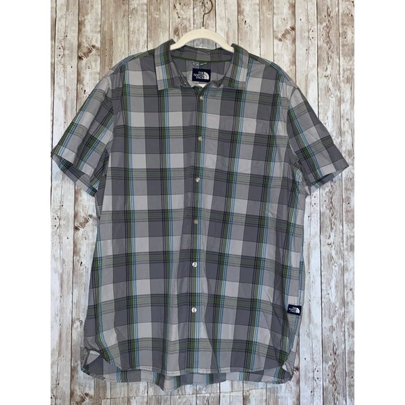 Men's The North Face Casual Button Shirt Size XXL Gray, Blue, Green Plaid - Picture 1 of 12